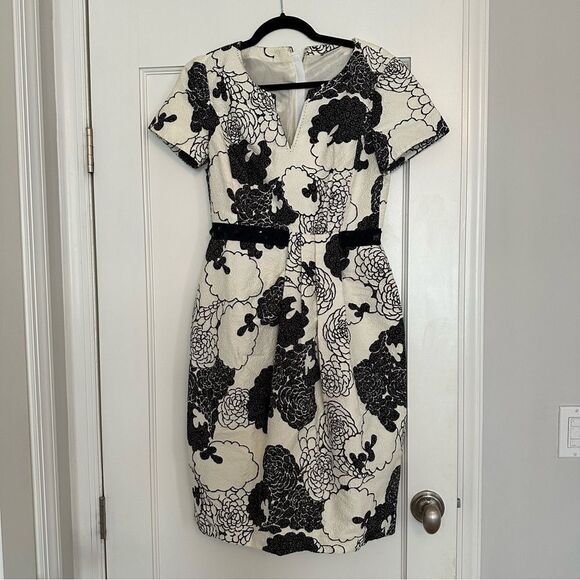Peter Som Career Dress / Cocktail Dress in black and white print w/ beaded belt - Picture 2 of 15